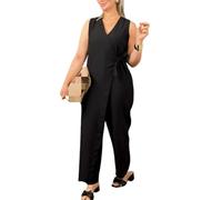 Women's Casual V-neck Cross Strap Jumpsuit, 2025 Summer Casual Loose Tank Top Wide Leg Pants for Women (Black,3XL)