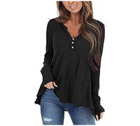 Women's Casual V-Neck Long Sleeve Swing Tops with Buttons, Loose Fit Blouse Shirts Cardigan Summer, black, XL