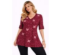 Womens Casual V Neck Plus Size Flared Swing Blouse Long Ladies Tunic Top