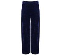 Womens Casual Velour Velvet Wide Leg Palazzo Trousers Ladies Flared Loose Fit Pocket Pants 8-26 (Navy UK 16-18)