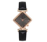 Women's Casual Watch Minimalist Scale Dial Diamond Quartz Analog Watch Polished Leather Band, Black