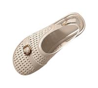 Women's Casual Woven Slingback Flats Breathable Closed Toe Mules with Beaded Strap Great for Summer Beach Vacations Walks Beige