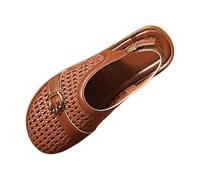 Women's Casual Woven Slingback Flats Breathable Closed Toe Mules with Beaded Strap Great for Summer Beach Vacations Walks Brown