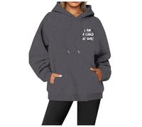 Women's Casual Y2K Hoodies Trendy Hooded Cute Cool with Hood Clothes for Teens Graphic Long Sleeve Country Sweaters Tops Comfort Cartoon Outfits 2025 University Fall Thin Vintage Grey