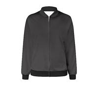 Women's Casual Zip Up Bomber Jacket Fall Long Sleeve Comfy Coats Lightweight Solid Color Fashion Outerwear Dark Gray