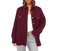 Women's casuallightweight Jackets, casualWarm Solid Color Quilted Button Down Shirts Jackets Coats with Pockets (Burgundy,XL)