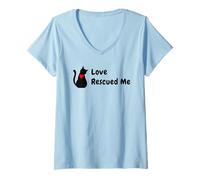 Womens Cat Adoption, Love Rescued Me, for Rescue Cat Lovers V-Neck T-Shirt