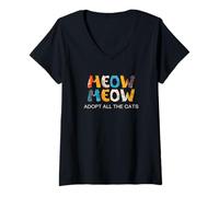 Womens Cat Adoption, Meow, Adopt All The Cats V-Neck T-Shirt