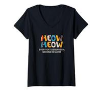 Womens Cat Adoption, Meow, Every Cat Deserves A Second Chance V-Neck T-Shirt