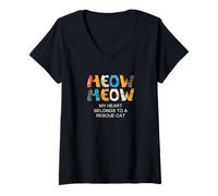 Womens Cat Adoption, Meow, My Heart Belongs to A Rescue Cat V-Neck T-Shirt