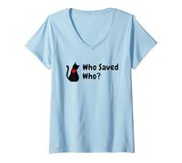 Womens Cat Adoption, Who Saved Who? V-Neck T-Shirt