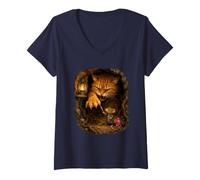 Women's Cat and Mouse Cave Nail Painting V-Neck T-Shirt