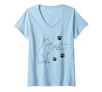 Womens cat and People Punch Hand cat Friendship Fist Bump Cat's Paw V-Neck T-Shirt
