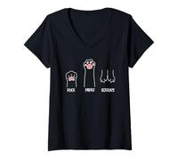 Women's Cat Animal Lovers Stone Paper Scissors Game V-Neck T-Shirt