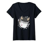 Womens Cat as Viking with Axe V-Neck T-Shirt