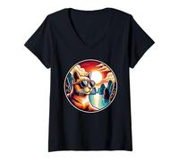 Women's Cat at Ha Long Bay Vietnam V-Neck T-Shirt