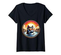 Women's Cat At The Iceland Hot Springs and Island V-Neck T-Shirt