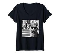 Womens Cat at The Shibuya Scramble Crossing V-Neck T-Shirt