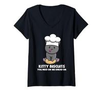 Women's Cat Baker Kitty Biscuits Knead Em Cute Baking Pet Pun Art V-Neck T-Shirt