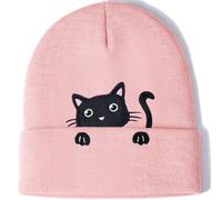 Womens Cat Beanie Cute Cat Lover Gifts Animal Kitty Knitted Hats for Women Girls Pink