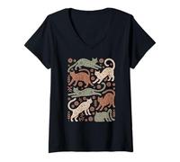 Womens Cat Boho with Ethereal Feline Patterns Whimsical Cat V-Neck T-Shirt
