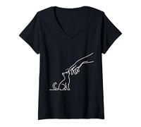 Womens Cat Boop Adorable Kitten Minimalist Line Art Cute Pet Owner V-Neck T-Shirt