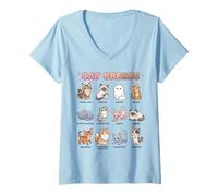 Women's Cat Breeds Names Chart Kids Easy Cute Cats Learning Guide V-Neck T-Shirt