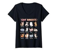 Women's Cat Breeds Names Chart Kids Easy Cute Cats Learning Guide V-Neck T-Shirt