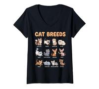 Women's Cat Breeds Names for Kids Learning Chart Cute Cats Guide V-Neck T-Shirt
