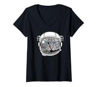 Women's Cat Cat Pilot Chef Blue Eyes Meow Cool LOL Astronaut V-Neck T-Shirt