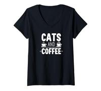 Women's Cat Cats and Coffee V-Neck T-Shirt