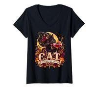 Women's Cat Cocktails Witchy Night V-Neck T-Shirt