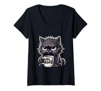 Womens Cat Coffee Graphic Tee Grumpy Animal Uh Nope Funny Cat V-Neck T-Shirt