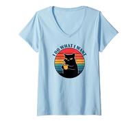 Women's Cat Coffee Moody Kitty Morning Cafe Mom V-Neck T-Shirt