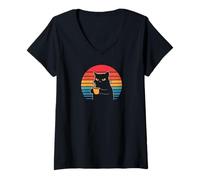 Women's Cat Coffee Moody Morning Cafe Mom V-Neck T-Shirt