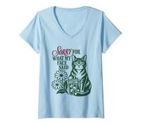 Women's Cat Coffee Sorry for What My Face Said Sarcastic Humor V-Neck T-Shirt