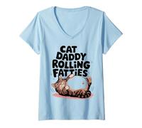 Womens Cat Daddy Funny Rolling Fatties Design V-Neck T-Shirt