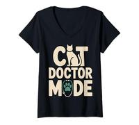 Women's Cat Doctor Mode Vet Tech Cat Lover V-Neck T-Shirt