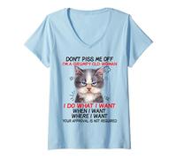 Womens Cat Don't Piss Me Off I'm A Grumpy Old Woman I Do What V-Neck T-Shirt