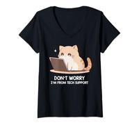 Womens Cat Don't Worry I'm From Tech Support V-Neck T-Shirt