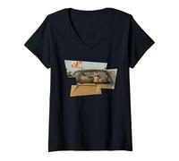Women's Cat Driving A Car Smoking A Cigarette 1970s Vintage Summer V-Neck T-Shirt