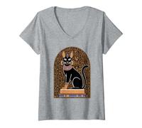 Womens Cat Goddess Bastet Ancient Hieroglyphs Historian V-Neck T-Shirt