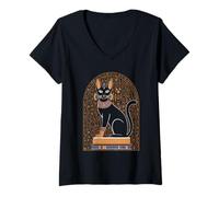 Womens Cat Goddess Bastet Ancient Hieroglyphs Historian V-Neck T-Shirt