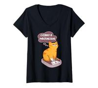 Women's Cat Graphic Funny Overweight Kitty Scale Malfunction Caption V-Neck T-Shirt