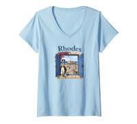 Women's Cat Greece Rhodes V-Neck T-Shirt