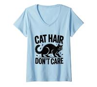 Womens Cat Hair Don’t Care Bold Cat Silhouette Minimalist Pet Lover V-Neck T-Shirt