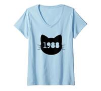 Womens Cat Head Silhouette 1988 Funny Retro V-Neck T-Shirt