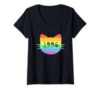 Womens Cat Head Silhouette 1996 Funny Retro V-Neck T-Shirt
