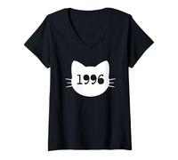 Womens Cat Head Silhouette 1996 Funny Retro V-Neck T-Shirt