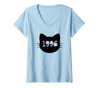 Womens Cat Head Silhouette 1996 Funny Retro V-Neck T-Shirt
